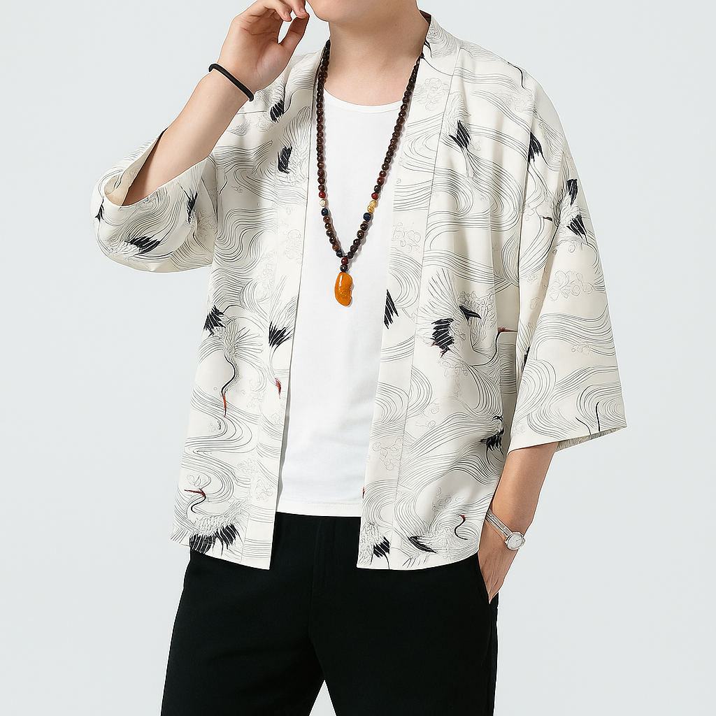Etoiku Kimono - Kyoto Apparel - Black, Brown, Green, Japanese print, kimono, Outerwear, white