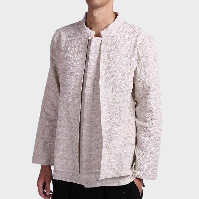 Eiroh Two-Layer Long Sleeve Shirt - Kyoto Apparel - Black, Blue, Gray, khaki, long sleeve, Off-White, shirt, Top