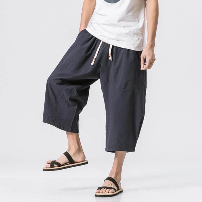 Sekino Cropped Pants - Kyoto Apparel - Beige, Black, Blue, drawstrings, Gray, pants, Red, short pants