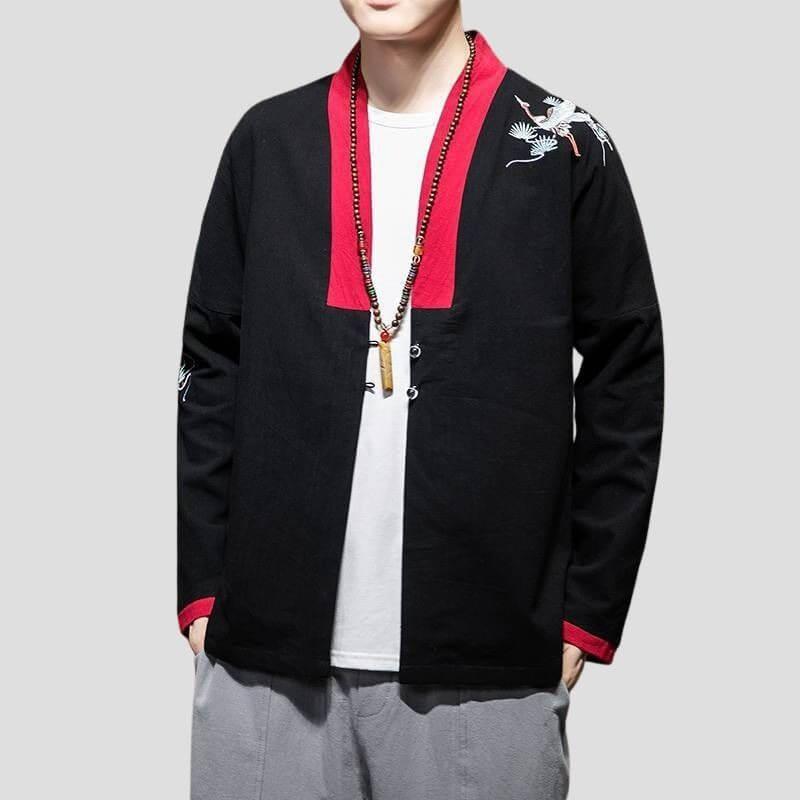 Sentisu Cardigan - Kyoto Apparel - Black, cardigan, Embroidery, jacket, Outerwear, Red