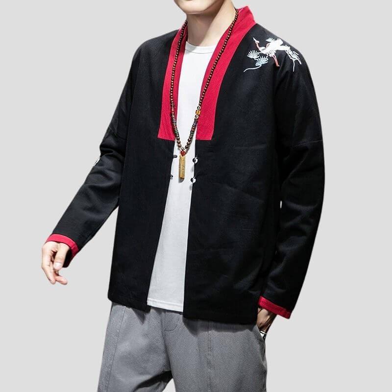 Sentisu Cardigan - Kyoto Apparel - Black, cardigan, Embroidery, jacket, Outerwear, Red