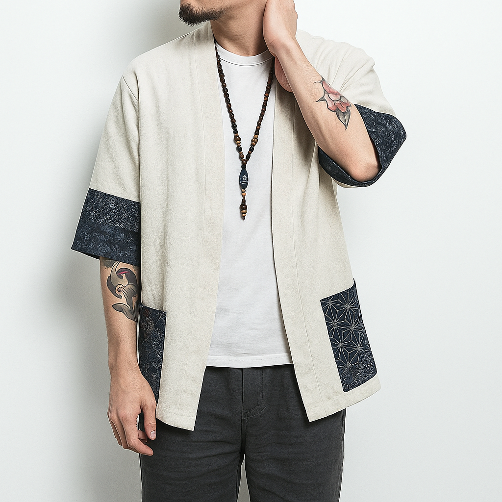 Arloniwi Kimono - Kyoto Apparel - Black, Blue, kimono, Light fabric, Off-White, Outerwear