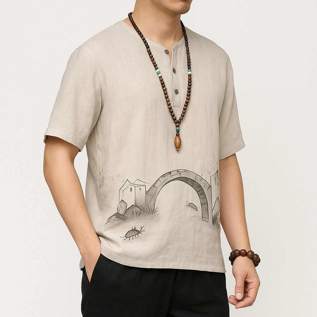Ryouta Shirt - Kyoto Apparel - White, Mauve, short sleeve, Outerwear, shirt, Top