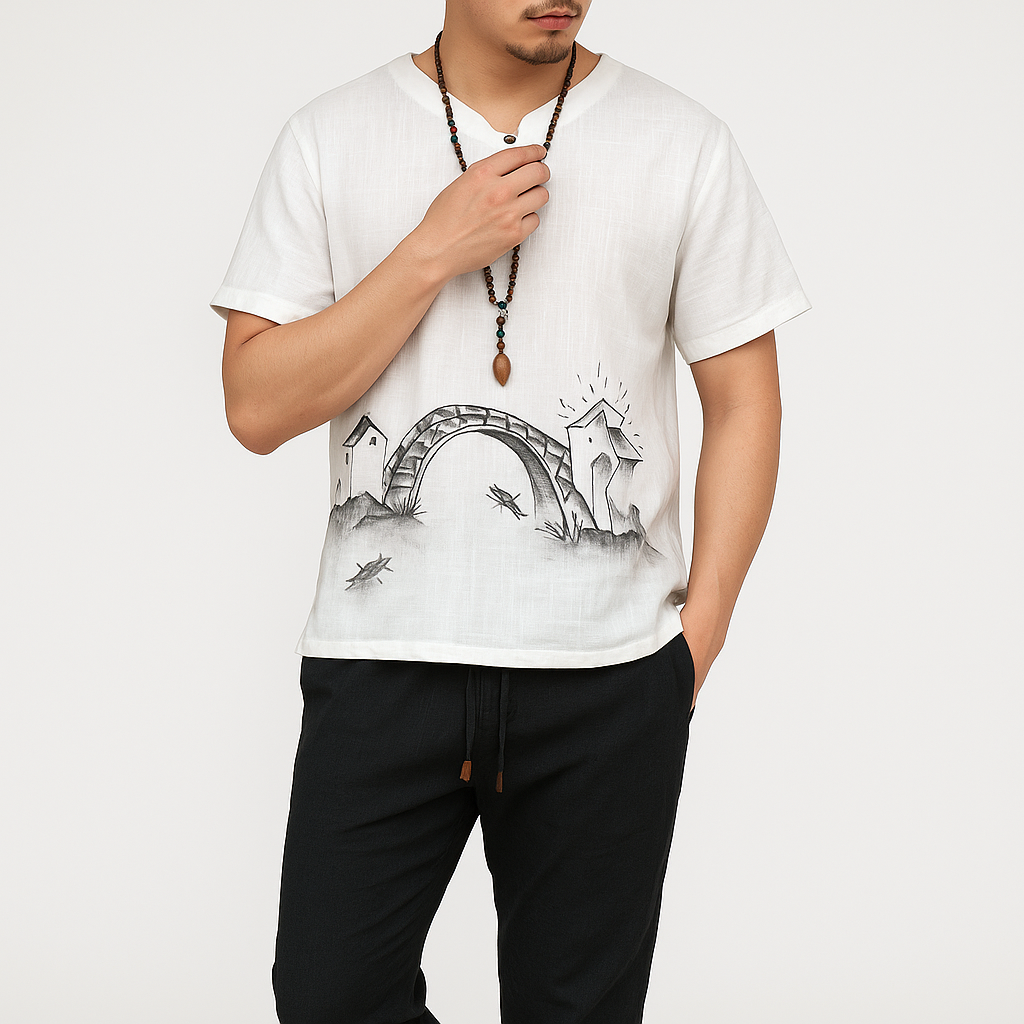 Ryouta Shirt - Kyoto Apparel - White, Mauve, short sleeve, Outerwear, shirt, Top