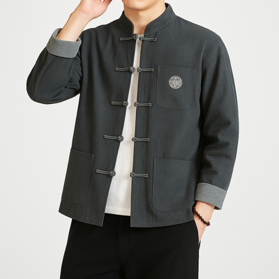 Chutri Denim Jacket - Kyoto Apparel - Black, Blue, Denim, jacket, Light fabric, Long-Sleeve, Mandarin Collar, Outerwear