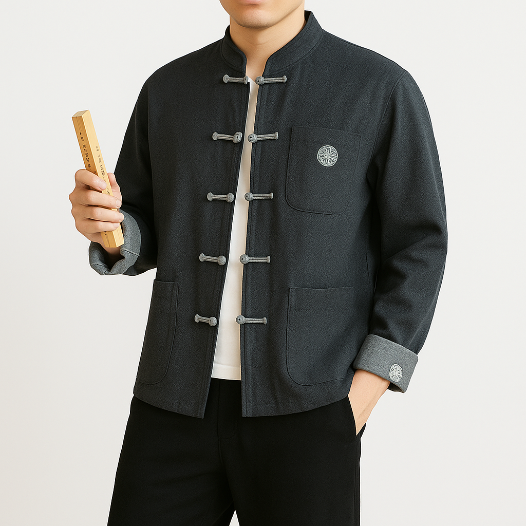 Chutri Denim Jacket - Kyoto Apparel - Black, Blue, Denim, jacket, Light fabric, Long-Sleeve, Mandarin Collar, Outerwear