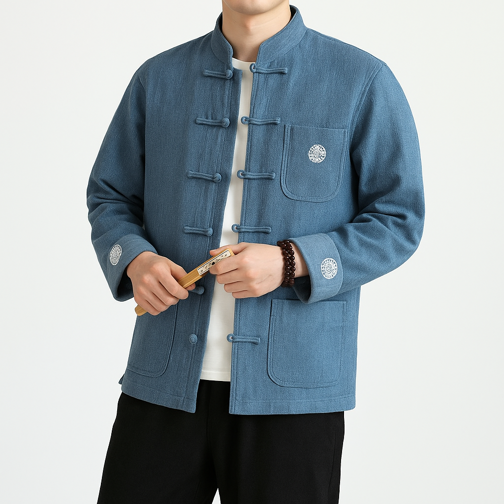 Chutri Denim Jacket - Kyoto Apparel - Black, Blue, Denim, jacket, Light fabric, Long-Sleeve, Mandarin Collar, Outerwear