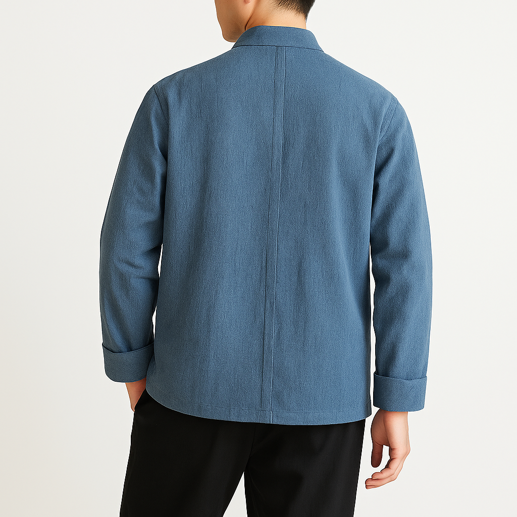 Chutri Denim Jacket - Kyoto Apparel - Black, Blue, Denim, jacket, Light fabric, Long-Sleeve, Mandarin Collar, Outerwear