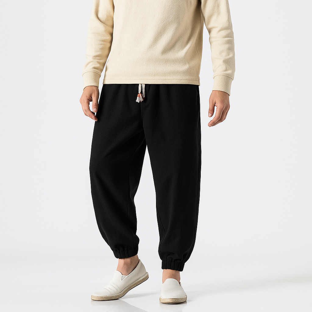 Dester Loose  Pants - Kyoto Apparel - Black, drawstrings, Gray, Green, long, pants, Thick fabric