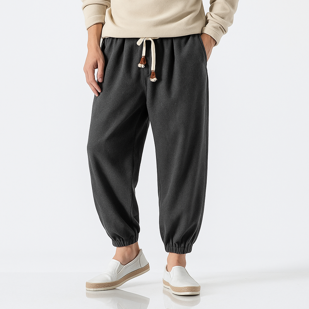 Dester Loose  Pants - Kyoto Apparel - Black, drawstrings, Gray, Green, long, pants, Thick fabric