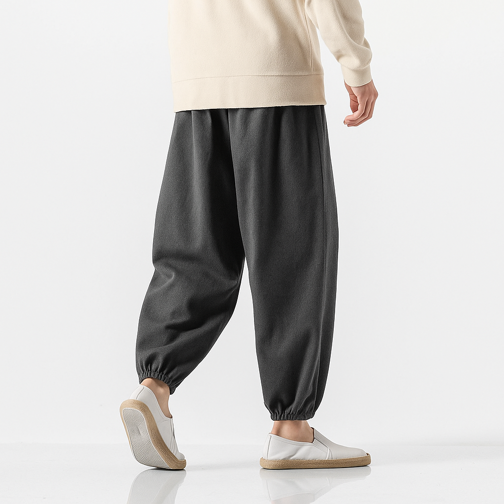 Dester Loose  Pants - Kyoto Apparel - Black, drawstrings, Gray, Green, long, pants, Thick fabric