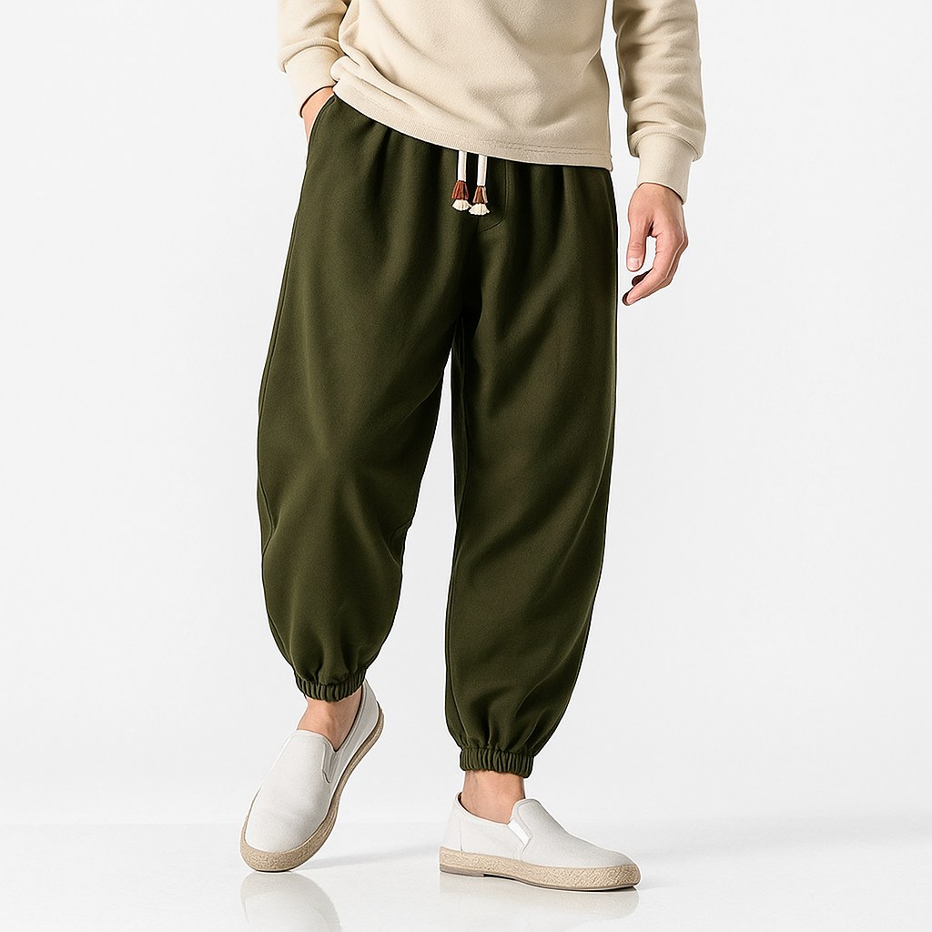 Dester Loose  Pants - Kyoto Apparel - Black, drawstrings, Gray, Green, long, pants, Thick fabric