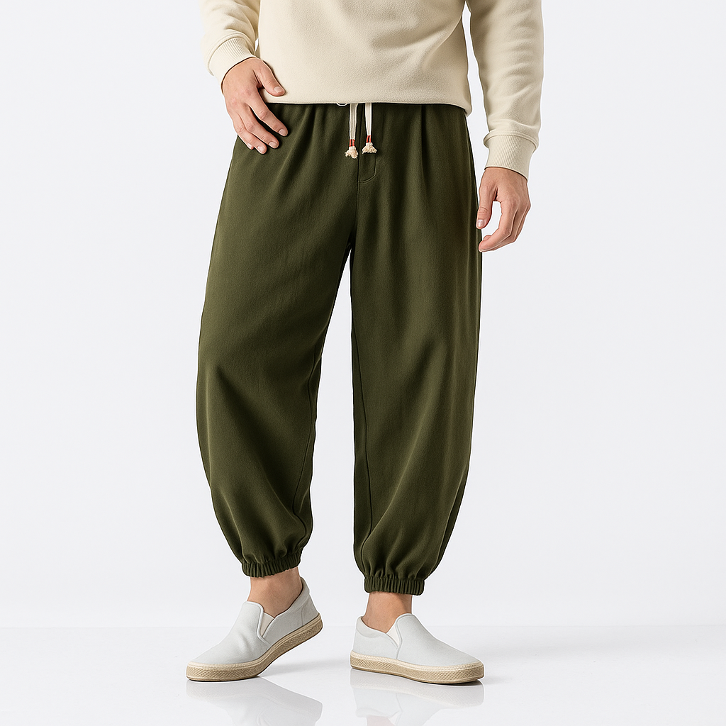 Dester Loose  Pants - Kyoto Apparel - Black, drawstrings, Gray, Green, long, pants, Thick fabric