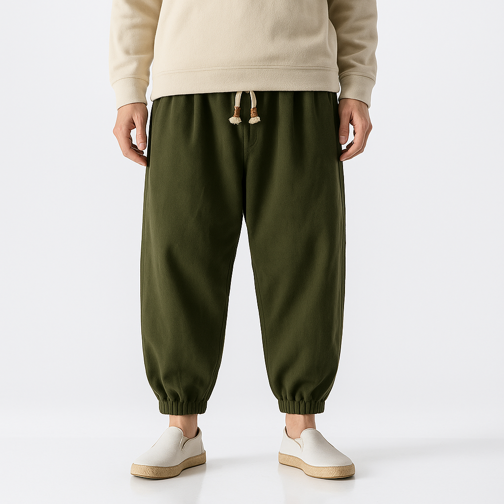 Dester Loose  Pants - Kyoto Apparel - Black, drawstrings, Gray, Green, long, pants, Thick fabric