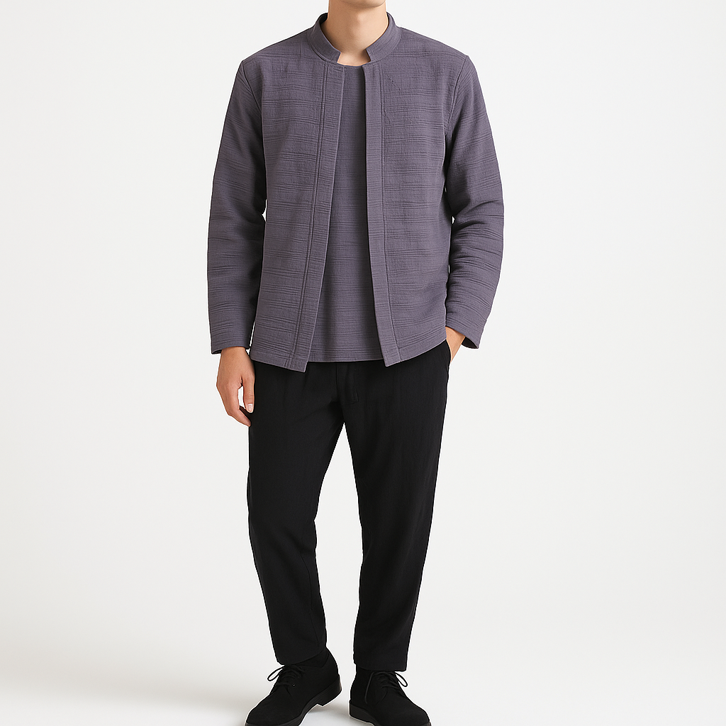 Eiroh Two-Layer Long Sleeve Shirt - Kyoto Apparel - Black, Blue, Gray, khaki, long sleeve, Off-White, shirt, Top