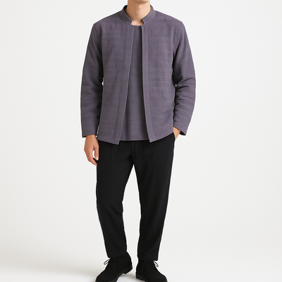 Eiroh Two-Layer Long Sleeve Shirt - Kyoto Apparel - Black, Blue, Gray, khaki, long sleeve, Off-White, shirt, Top