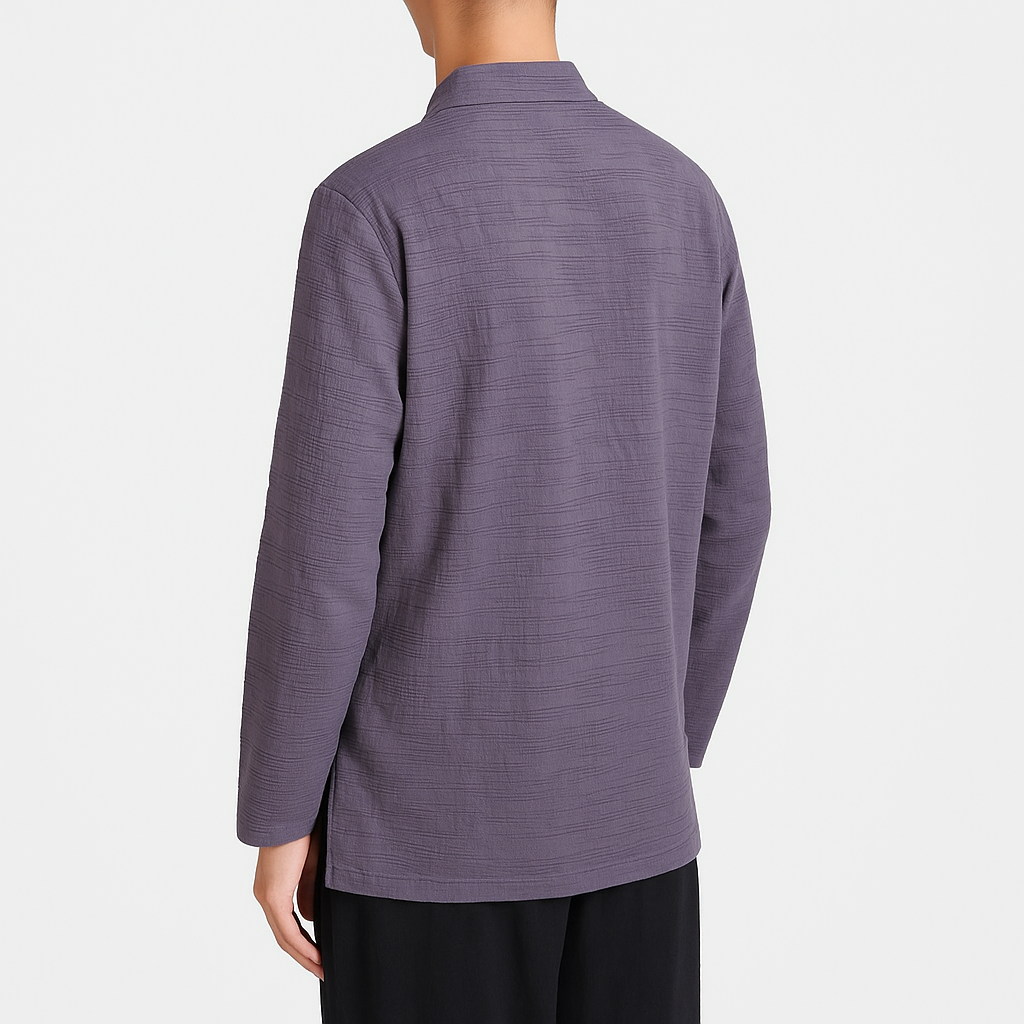 Eiroh Two-Layer Long Sleeve Shirt - Kyoto Apparel - Black, Blue, Gray, khaki, long sleeve, Off-White, shirt, Top