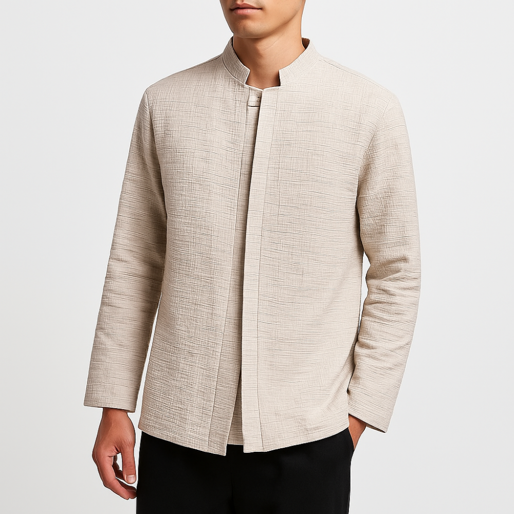 Eiroh Two-Layer Long Sleeve Shirt - Kyoto Apparel - Black, Blue, Gray, khaki, long sleeve, Off-White, shirt, Top