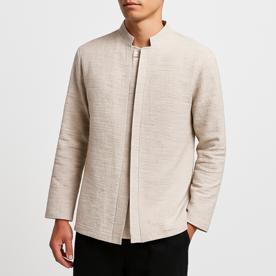 Eiroh Two-Layer Long Sleeve Shirt - Kyoto Apparel - Black, Blue, Gray, khaki, long sleeve, Off-White, shirt, Top