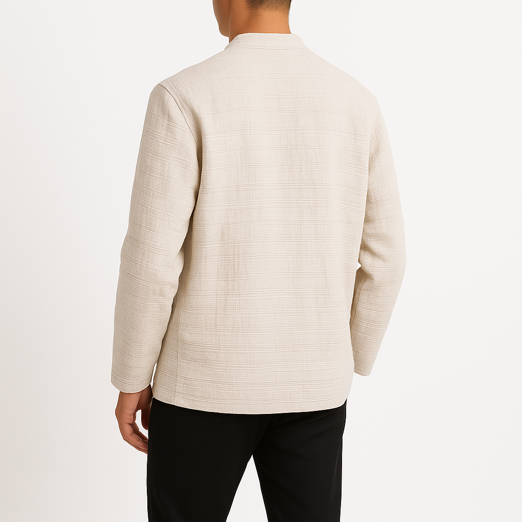 Eiroh Two-Layer Long Sleeve Shirt - Kyoto Apparel - Black, Blue, Gray, khaki, long sleeve, Off-White, shirt, Top