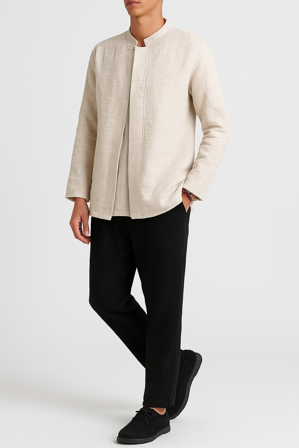 Eiroh Two-Layer Long Sleeve Shirt - Kyoto Apparel - Black, Blue, Gray, khaki, long sleeve, Off-White, shirt, Top