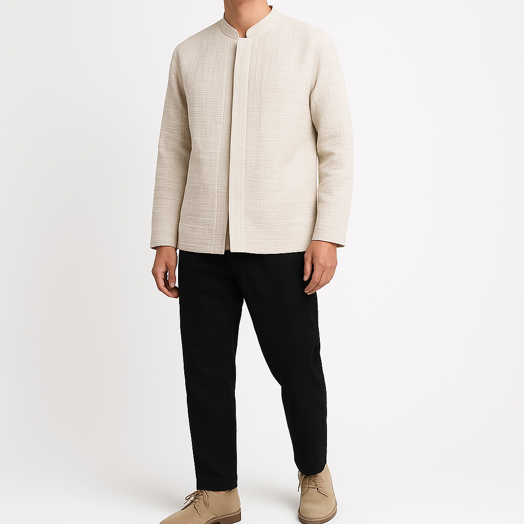 Eiroh Two-Layer Long Sleeve Shirt - Kyoto Apparel - Black, Blue, Gray, khaki, long sleeve, Off-White, shirt, Top