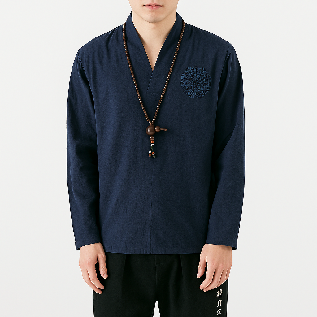 Ereganto Shirt - Kyoto Apparel - Black, Blue, Brown, Embroidery, long sleeve, shirt, Top