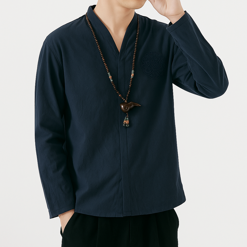 Ereganto Shirt - Kyoto Apparel - Black, Blue, Brown, Embroidery, long sleeve, shirt, Top