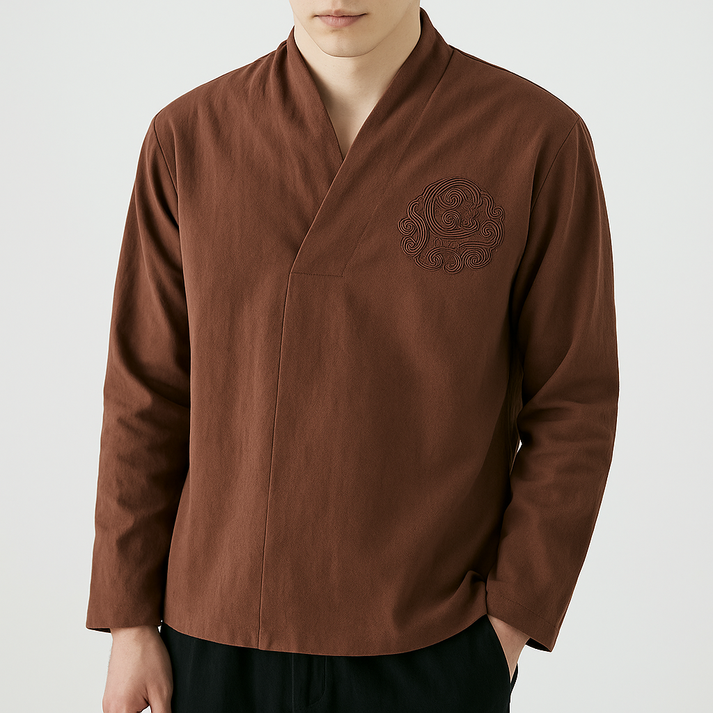Ereganto Shirt - Kyoto Apparel - Black, Blue, Brown, Embroidery, long sleeve, shirt, Top