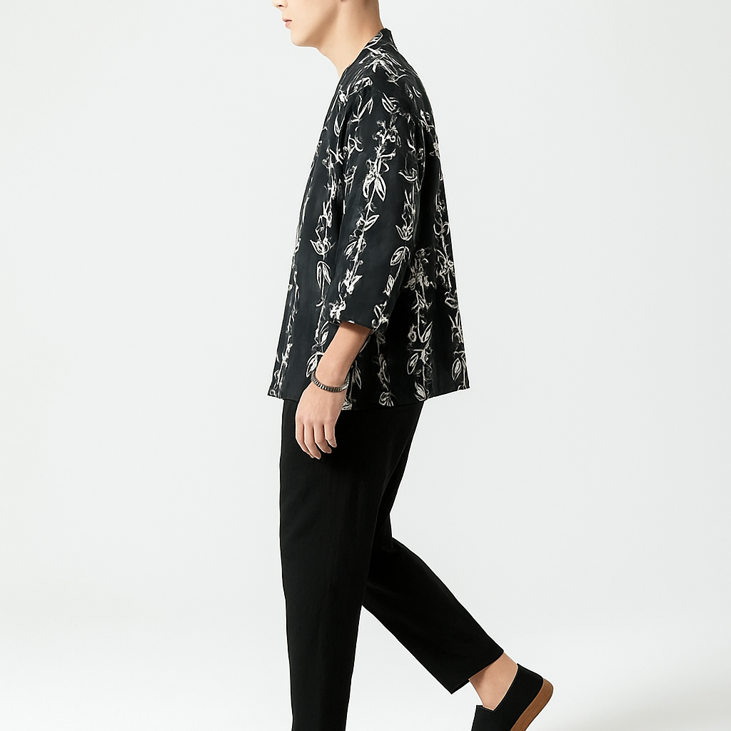 Etoiku Kimono - Kyoto Apparel - Black, Brown, Green, Japanese print, kimono, Outerwear, white