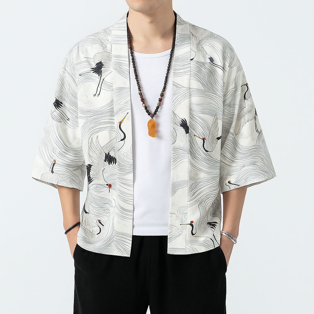 Etoiku Kimono - Kyoto Apparel - Black, Brown, Green, Japanese print, kimono, Outerwear, white