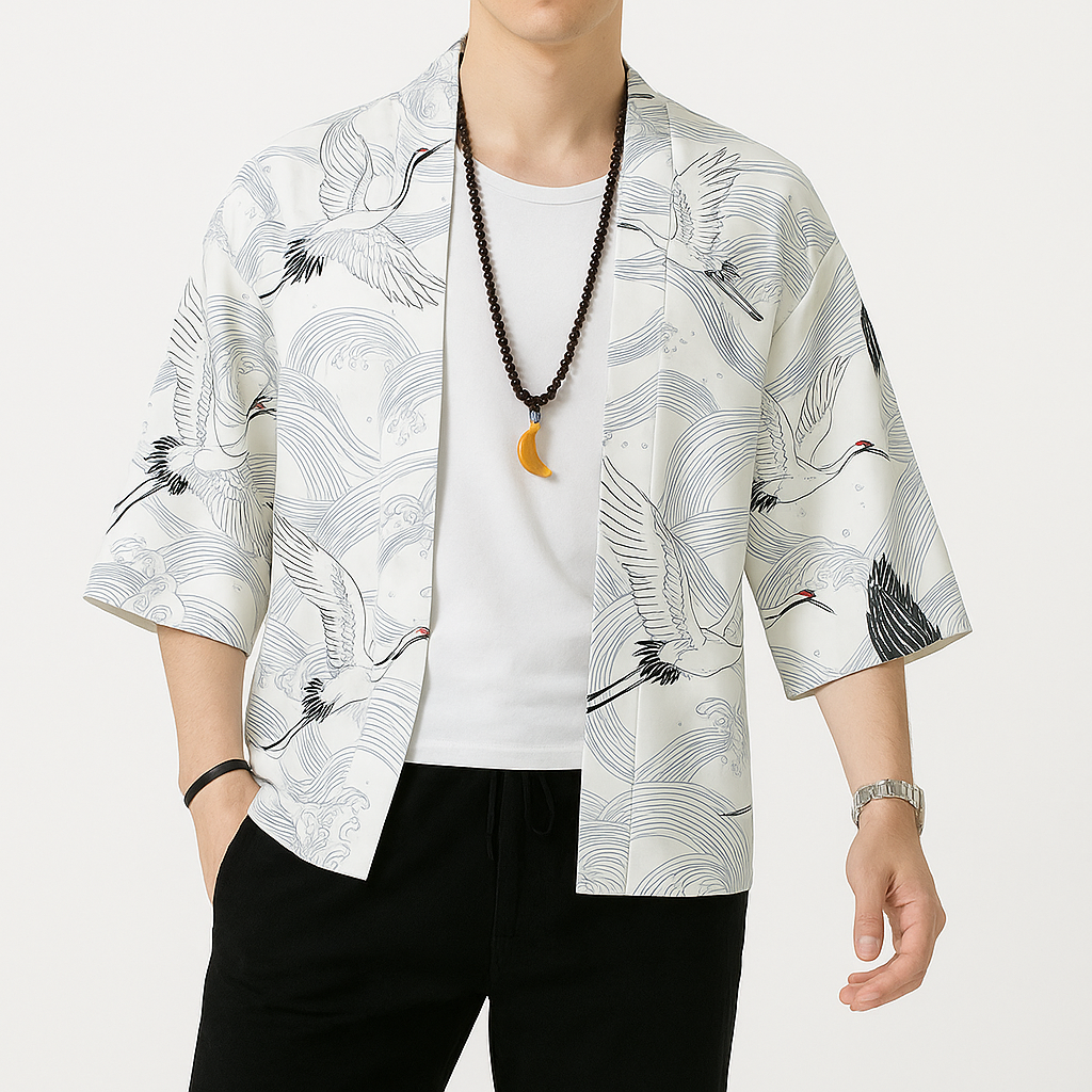 Etoiku Kimono - Kyoto Apparel - Black, Brown, Green, Japanese print, kimono, Outerwear, white