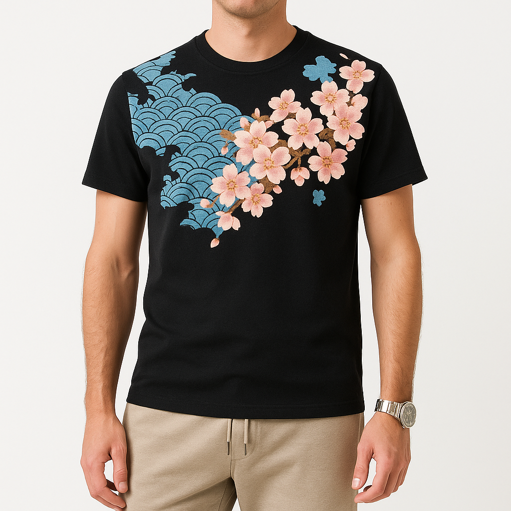 Haruna Shirt - Kyoto Apparel - Black, Embroidery, Japanese print, tee shirt, Top, white