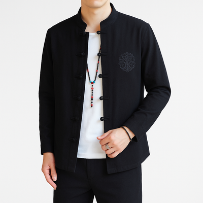 Kezumi Long Sleeve Shirt - Kyoto Apparel - Black, Blue, Embroidery, Gray, Mandarin Collar, Red, shirt, Top, white