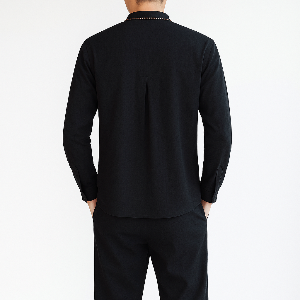 Kezumi Long Sleeve Shirt - Kyoto Apparel - Black, Blue, Embroidery, Gray, Mandarin Collar, Red, shirt, Top, white