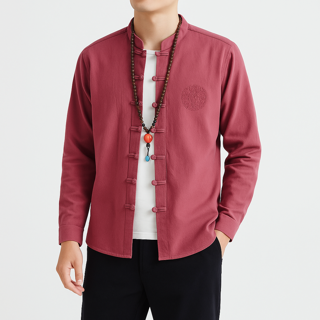 Kezumi Long Sleeve Shirt - Kyoto Apparel - Black, Blue, Embroidery, Gray, Mandarin Collar, Red, shirt, Top, white