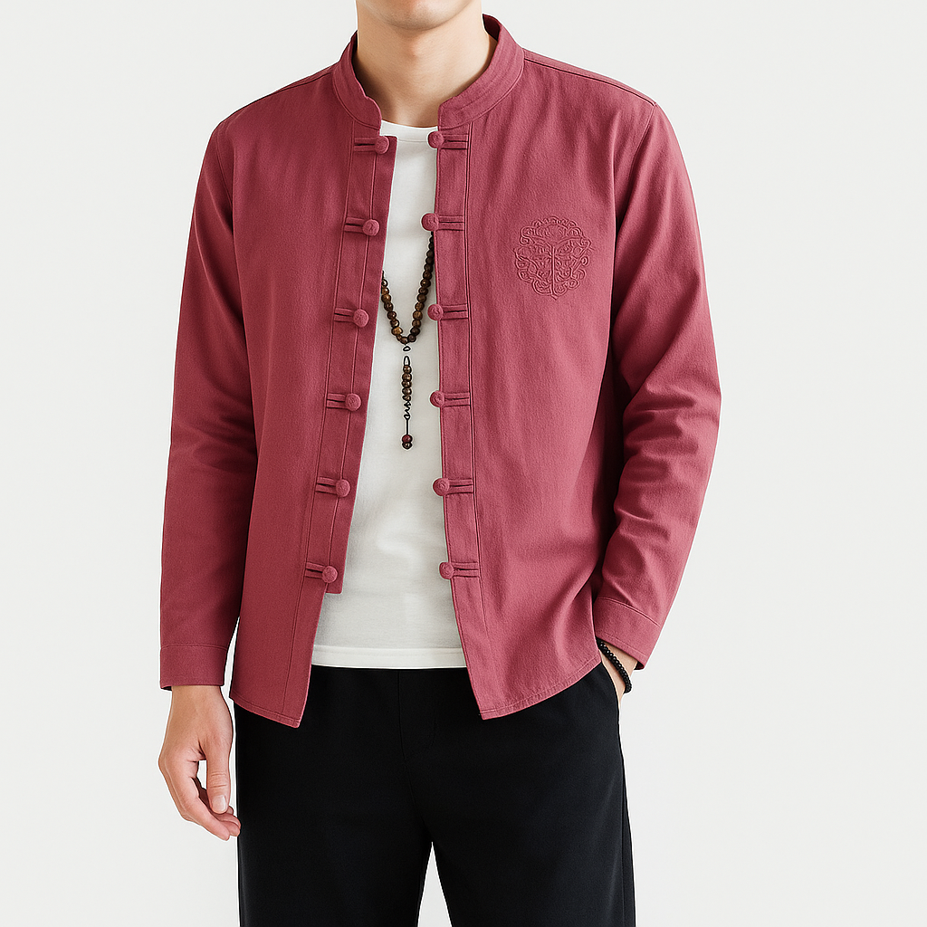 Kezumi Long Sleeve Shirt - Kyoto Apparel - Black, Blue, Embroidery, Gray, Mandarin Collar, Red, shirt, Top, white