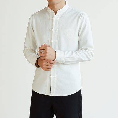 Kezumi Long Sleeve Shirt - Kyoto Apparel - Black, Blue, Embroidery, Gray, Mandarin Collar, Red, shirt, Top, white