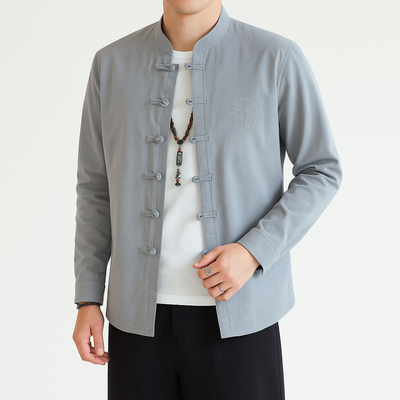 Kezumi Long Sleeve Shirt - Kyoto Apparel - Black, Blue, Embroidery, Gray, Mandarin Collar, Red, shirt, Top, white