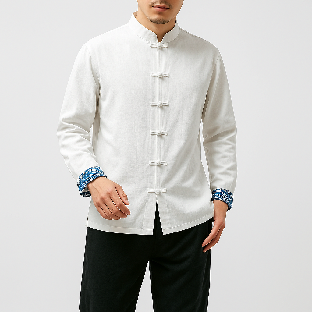 Kitadu Shirt - Kyoto Apparel - Beige, Black, Blue, Japanese print, Mandarin Collar, Off-White, shirt, Top, white
