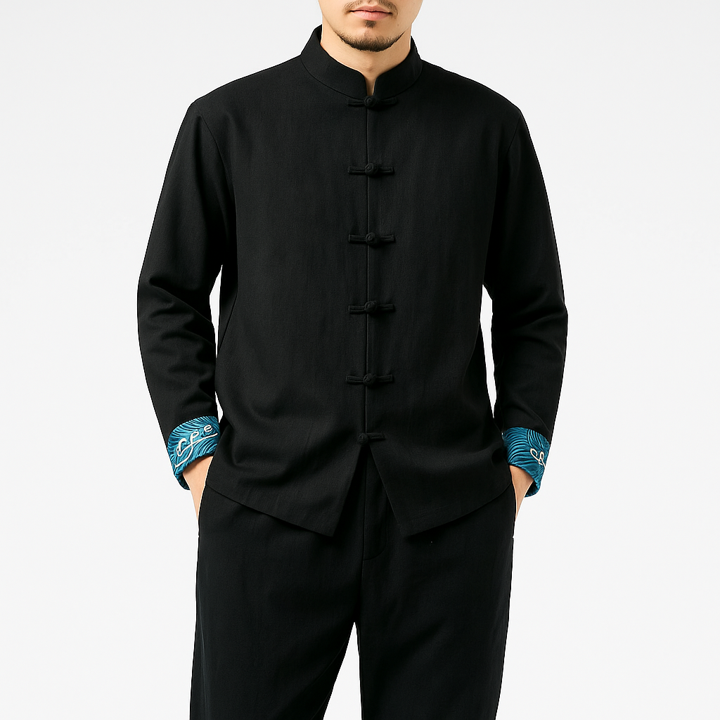 Kitadu Shirt - Kyoto Apparel - Beige, Black, Blue, Japanese print, Mandarin Collar, Off-White, shirt, Top, white