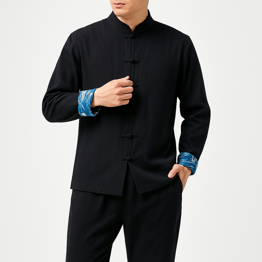 Kitadu Shirt - Kyoto Apparel - Beige, Black, Blue, Japanese print, Mandarin Collar, Off-White, shirt, Top, white