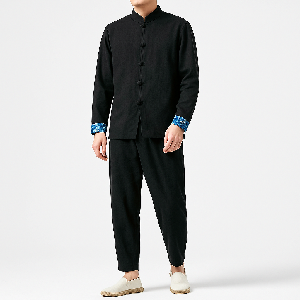 Kitadu Shirt - Kyoto Apparel - Beige, Black, Blue, Japanese print, Mandarin Collar, Off-White, shirt, Top, white