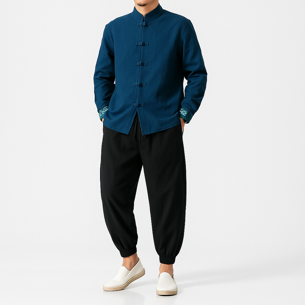 Kitadu Shirt - Kyoto Apparel - Beige, Black, Blue, Japanese print, Mandarin Collar, Off-White, shirt, Top, white