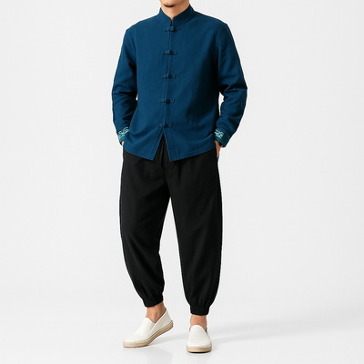 Kitadu Shirt - Kyoto Apparel - Beige, Black, Blue, Japanese print, Mandarin Collar, Off-White, shirt, Top, white