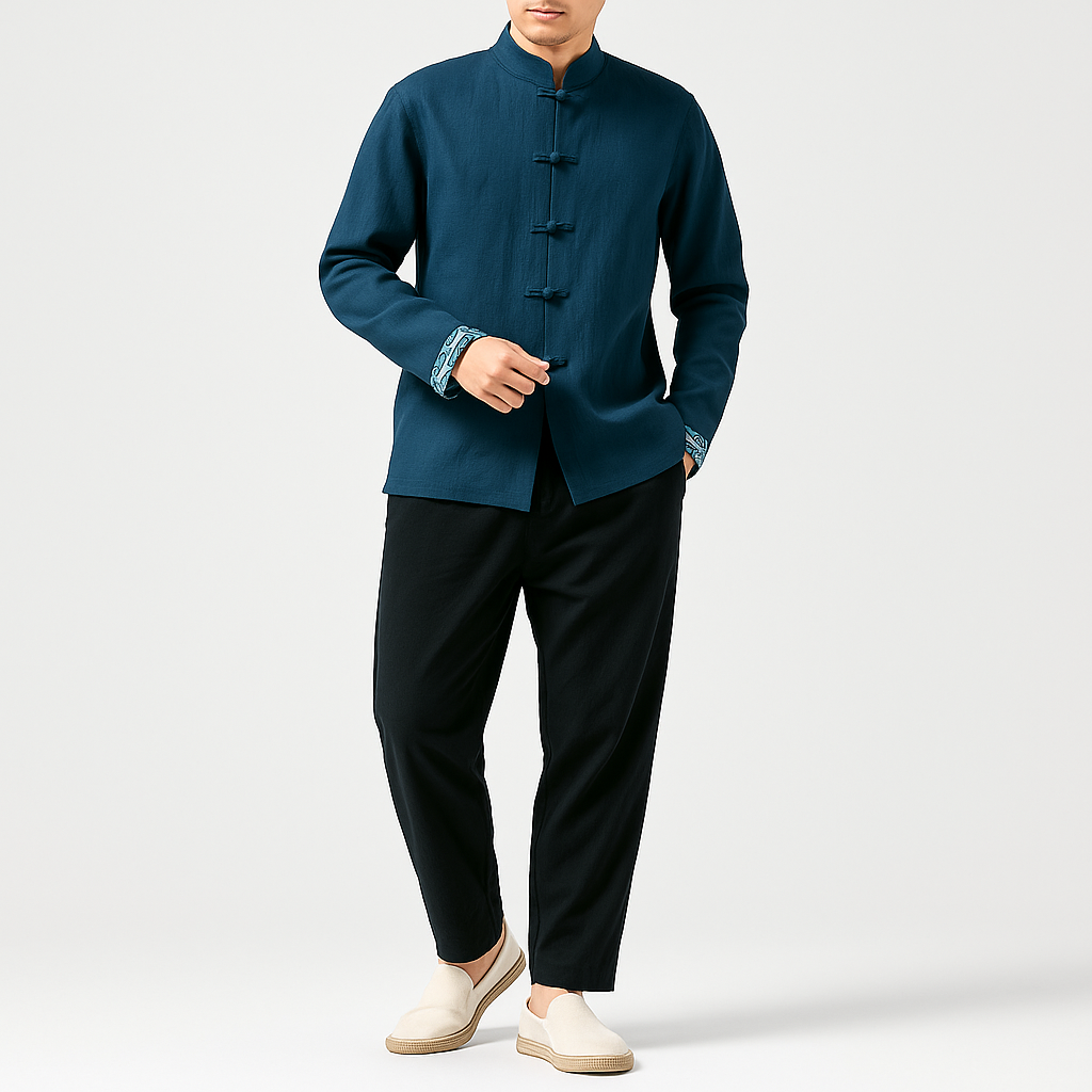 Kitadu Shirt - Kyoto Apparel - Beige, Black, Blue, Japanese print, Mandarin Collar, Off-White, shirt, Top, white