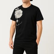 Koi Floral Shirt - Kyoto Apparel - Black, Japanese print, tee shirt, Top, Ukiyo-e, white