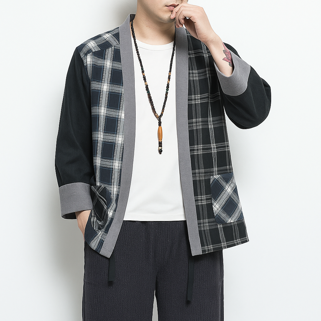 Koshijima Kimono - Kyoto Apparel - Black, Blue, kimono, Outerwear