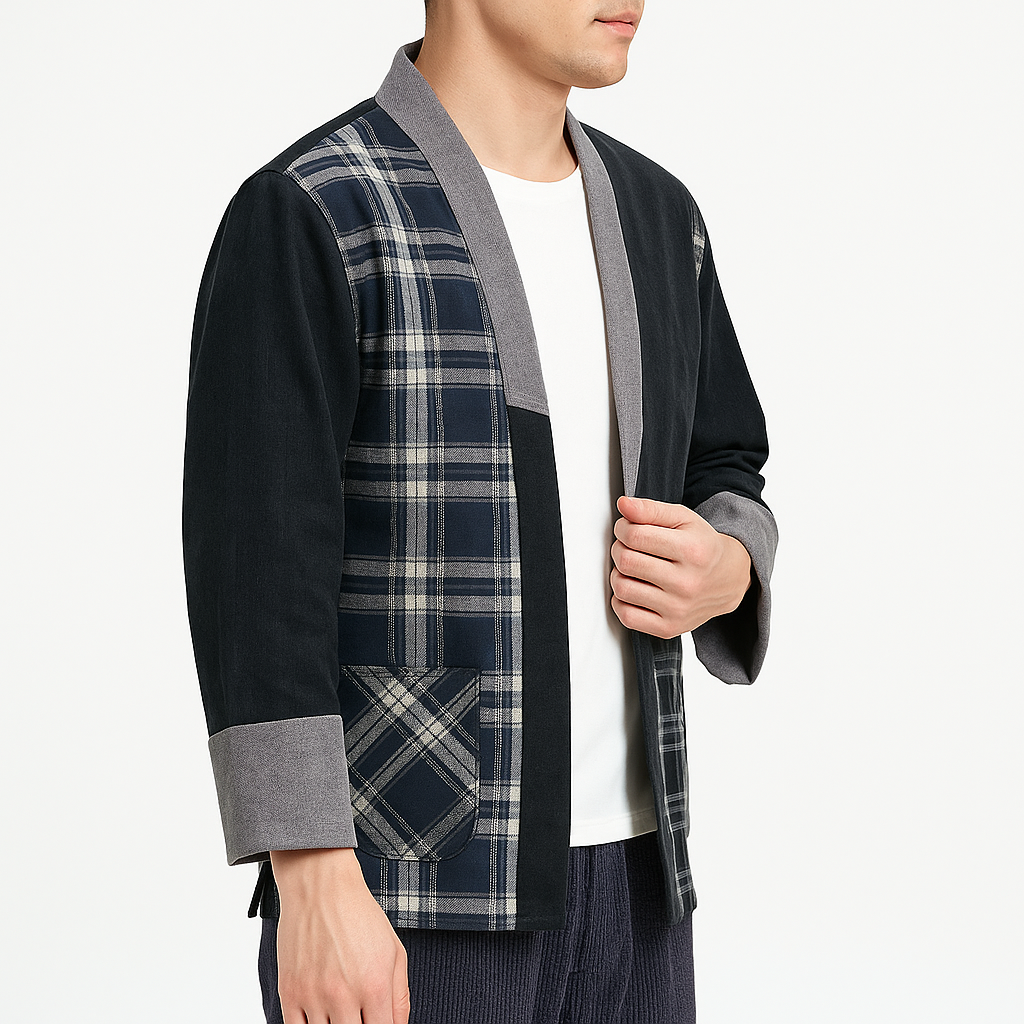 Koshijima Kimono - Kyoto Apparel - Black, Blue, kimono, Outerwear