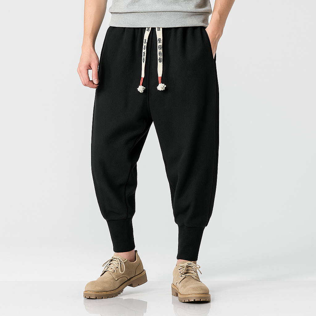 Kuko Harem Pants - Kyoto Apparel - Black, drawstrings, Gray, harem, harems, pants, Thick fabric